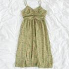Spaghetti Strap Floral Print Midi A-line Dress Green & Red - One Size