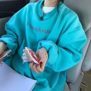 Lettering Loose-fit Sweatshirt Aqua Blue - One Size