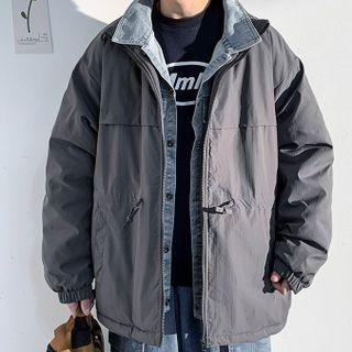 Long-sleeve Mock Two-piece Denim Panel Jacket