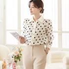 Faux-pearl Dotted Chiffon Blouse