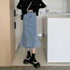 High-waist Slit Fish Tail Denim Skirt