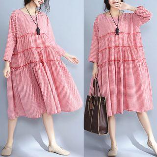 Gingham Tiered A-line Midi Dress