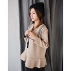 Beribboned Herringbone-trim Ruffle-hem Top