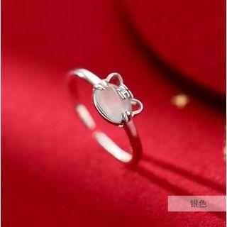 Tiger Faux Cat Eye Stone Sterling Silver Open Ring Ring - Tiger - Silver - One Size