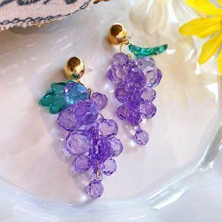 Beaded Grape Dangle Earring 1 Pair - Silver Earring - One Size