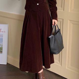 High-waist Plain Velvet Skirt