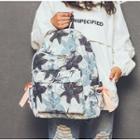 Nylon Floral Print Ribbon Accent Backpack As Shown In Figure - One Size