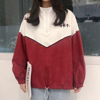 Color Block Half Zip Pullover Maroon - One Size