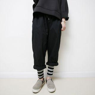 Mock Two-piece Striped Panel Capri Baggy Pants