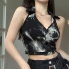 Halter Tie-dye Crop Tank Top Black - One Size