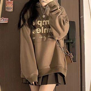 Lettering Hoodie / Pleated Mini A-line Skirt
