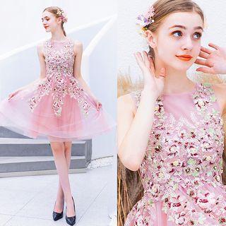 Floral Embroidered Mini Prom Dress