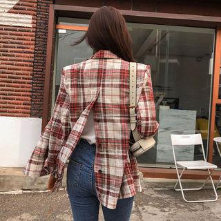 Slit-back Checked Linen Jacket