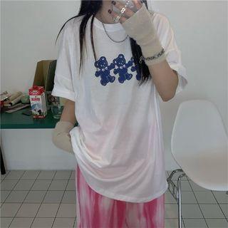 Short-sleeve Print T-shirt / Tie-dyed Wide-leg Pants