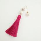 Faux-pearl Tassel Non-matching Earrings
