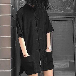 Knot Button Elbow-sleeve Shirt
