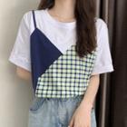 Short-sleeve Panel Plaid T-shirt