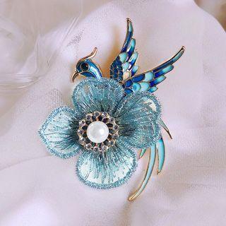 Bird Flower Faux Pearl Enamel Alloy Brooch