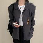 Letter Embroidered Shirt Jacket As Shown In Figure - One Size