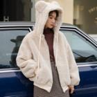 Ear Accent Fluffy Zip-up Hoodie