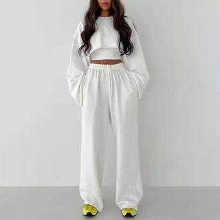 Set: Cropped Sweatshirt + Tank Top + Wide Leg Pants
