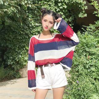 Striped Sheer Knit Long-sleeve T-shirt
