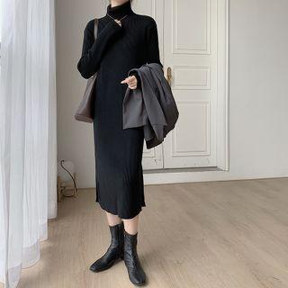Slit-hem Midi Turtleneck Sweater Dress