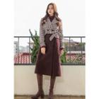 Houndstooth-panel Wool Blend Coat With Sash
