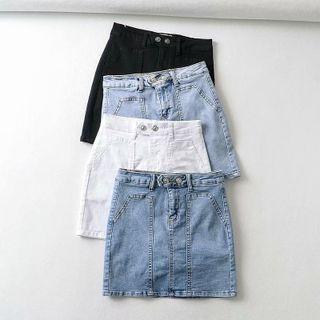High-waist Washed Mini Denim Skirt