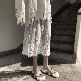 Set: Distressed Sweater + Lace Dress