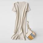 Short-sleeve Slit-front Knit Dress