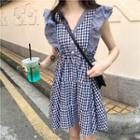 Cap-sleeve Plaid A-line Dress