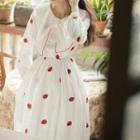 Long-sleeve Strawberry Embroidery Midi A-line Dress