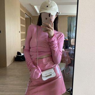 Knit Top / Faux Leather Mini Skirt