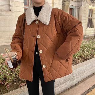 Fleece Trim Quilted Button Jacket