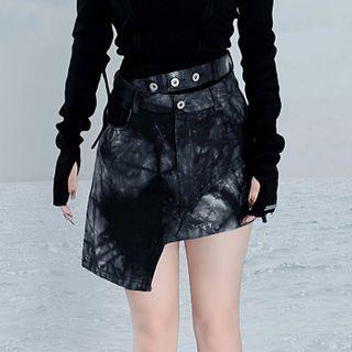 Asymmetrical Tie-dyed Denim Mini A-line Skirt