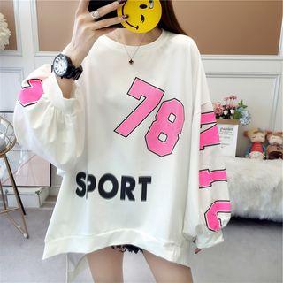 Puff-sleeve Printed High-low Pullover