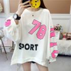 Puff-sleeve Printed High-low Pullover