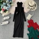 Keyhole Cold-shoulder Long-sleeve Halter Dress