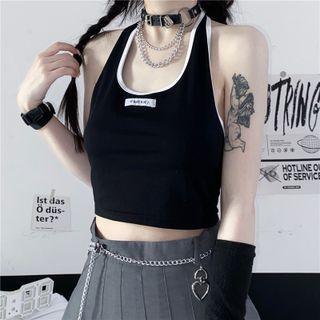 Halter-neck Contrast Trim Crop Top