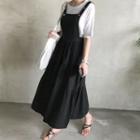 Tiered Long Overall Dress Black - One Size