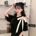 Elbow-sleeve Bow Cutout Blouse Black - One Size