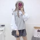 Lantern-sleeve Blouse / Moon Embroidered Vest