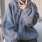 Plain Oversize Hooded Knit Jacket Blue - One Size