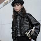 Faux Leather Cargo Shirt Jacket