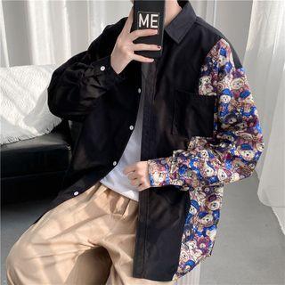 Bear Print Panel Shirt Jacket