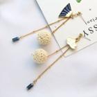 Non-matching Bobble Mount Fuji & Cloud Fringed Earring 1 Pair - Stud Earrings - Blue & Gold - One Size