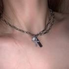 Faux Pearl Cross Pendant Necklace As Shown In Figure - One Size