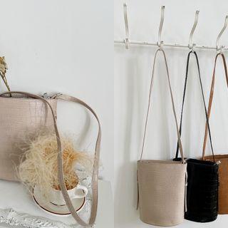 Croc-grain Bucked Crossbody Bag