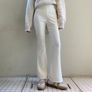 Fleece-lined Ribbed Boot-cut Pants